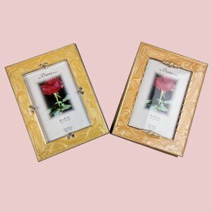 Pair Diana Series 4x6 Photo Frames Marbled Faux Diamonds Pearls Contemporary